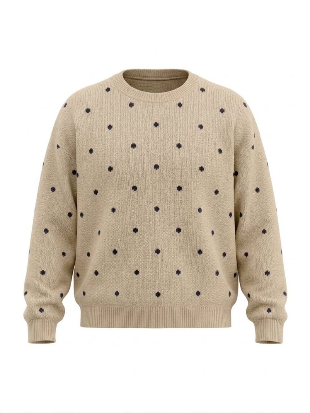 Shein Cream Polka Dot Crewneck Sweater Soft Knit Grandpacore XL